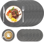 Set di 6 placemats rotondi e piedini - 38 cm - Resistenti al calore - Lavabili - Tavola per tavola da pranzo
