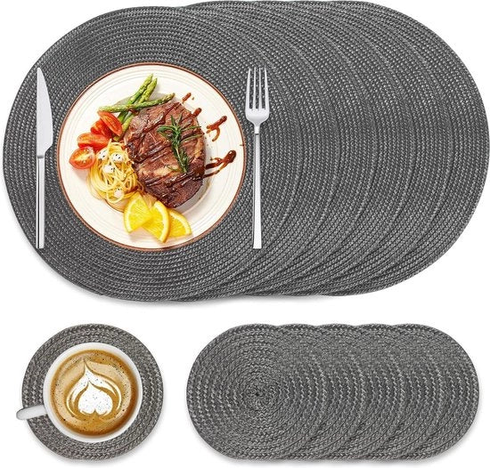 Set di 6 placemats rotondi e piedini - 38 cm - Resistenti al calore - Lavabili - Tavola per tavola da pranzo