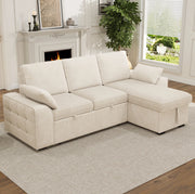 Divano angolare 3 posti 237x141x86 cm in ciniglia beige con contenitore; tavolino e USB