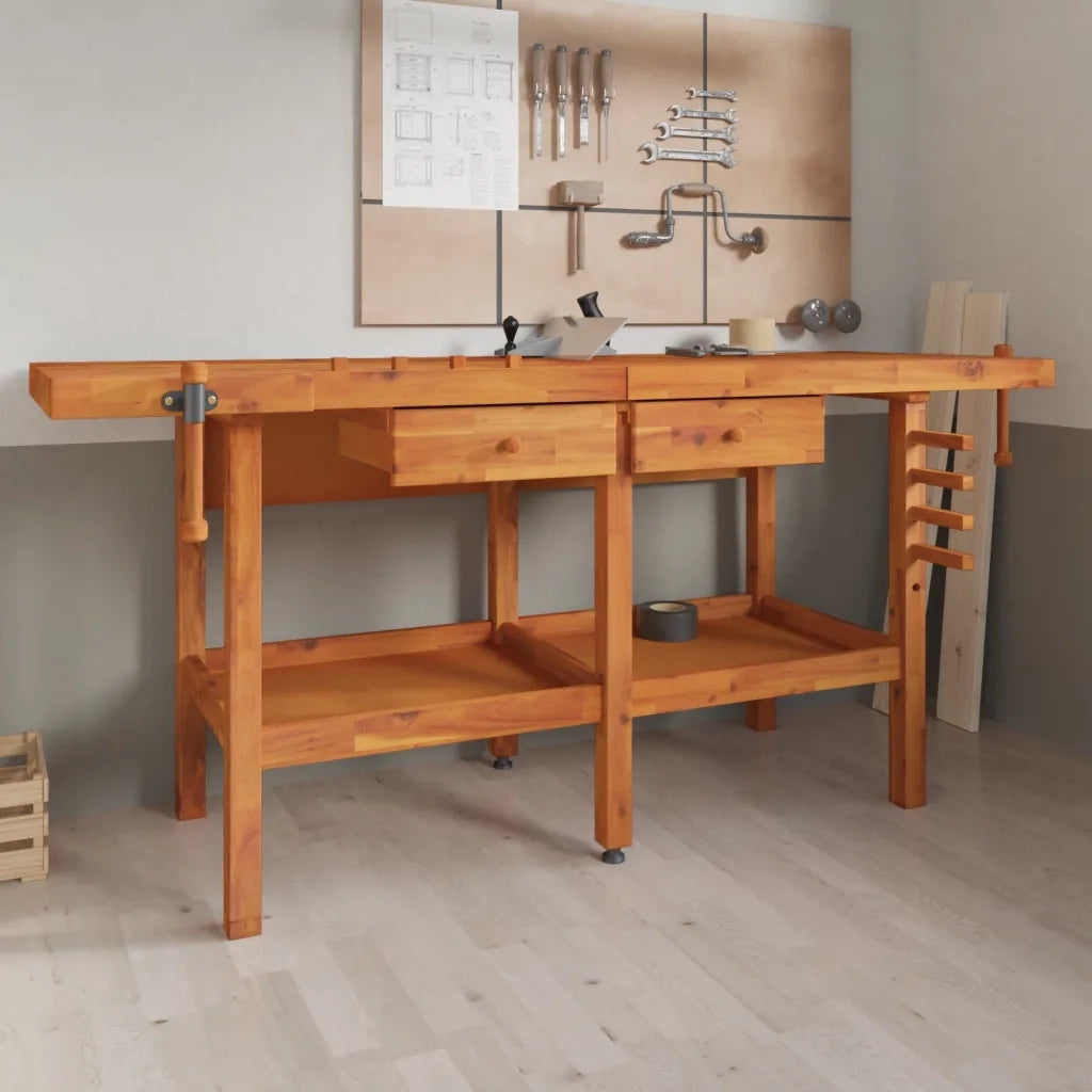 Banco Lavoro Cassetti e Morse 192x62x83cm Legno Massello Acacia CFW2781588