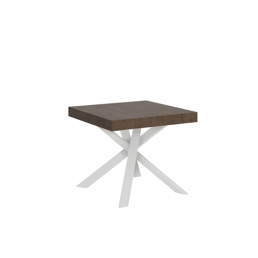 Tavolo allungabile 90x90/194 cm Clerko Noce gambe Bianche