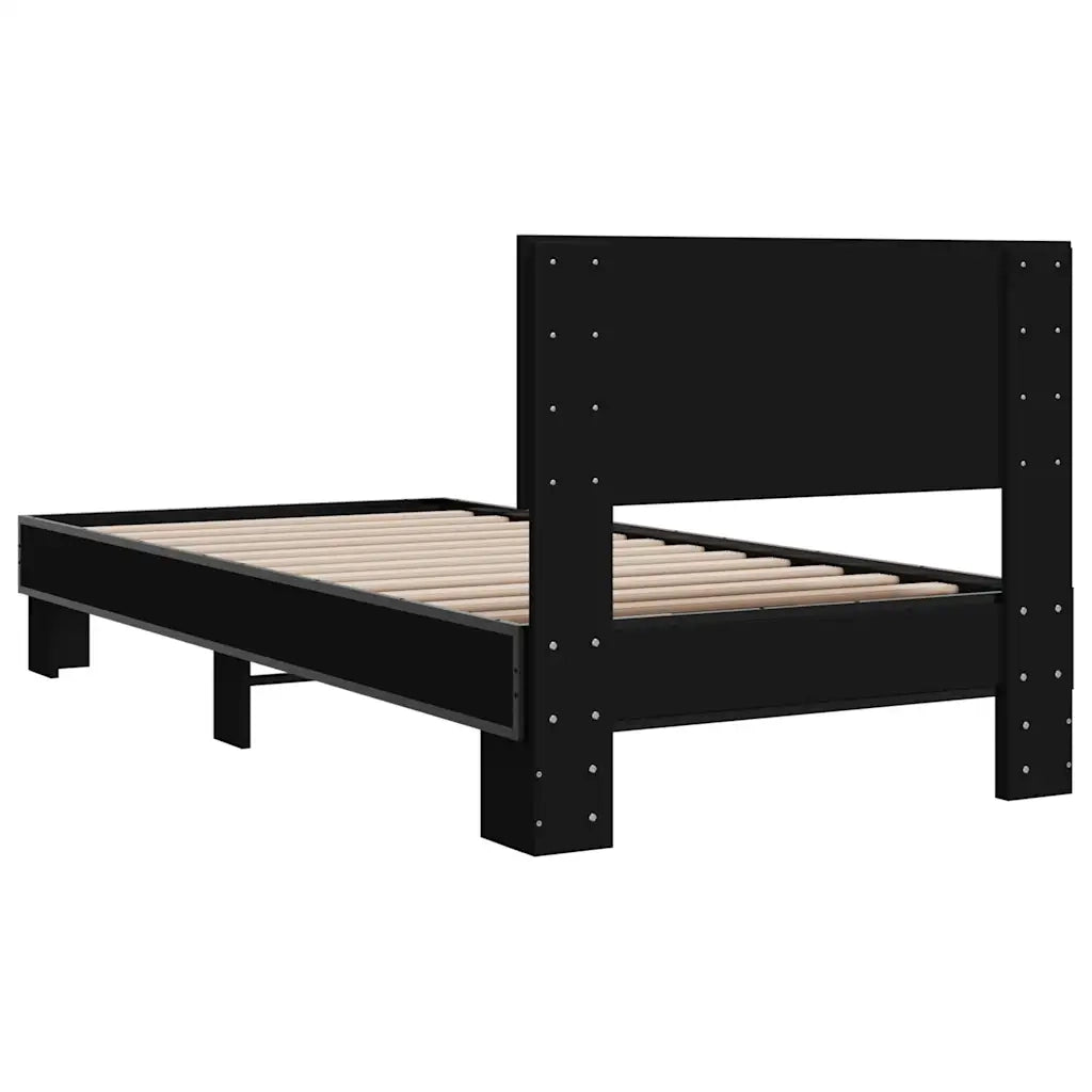 Letto singolo | Letto per adulti | Giroletto Nero 75x190 cm in Legno Multistrato e Metallo