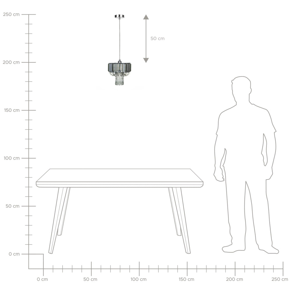 Lampada a Sospensione Metallo Grigio Vetro Acrilico 83 cm Lampadario Decorativo Finitura Lucida Glam