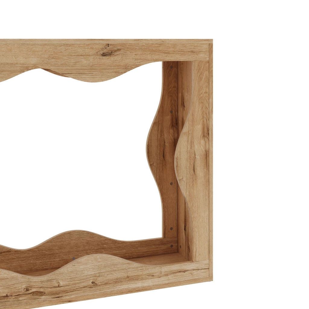 Consolle con bordo ondulato e 2 ripiani aperti, per ingresso, in pannello truciolare, naturale, 160,5 × 30 × 86,5 cm