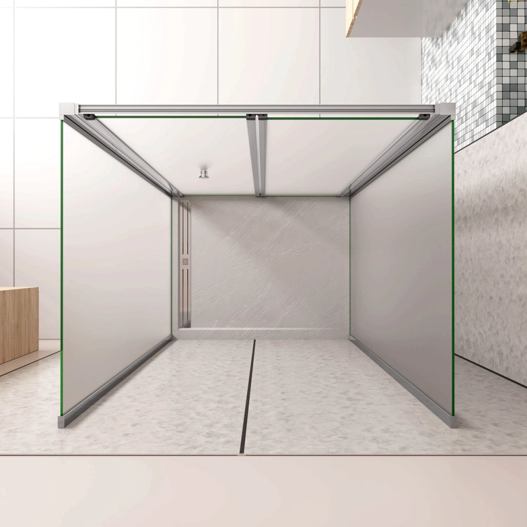 185cm Box Doccia a Tre Lati Porta a Soffietto 76cm con Doppia Parete Fissa 80x80cm in Vetro Temperato Satinato Opaco 5 mm Profilo Cromato Lucido