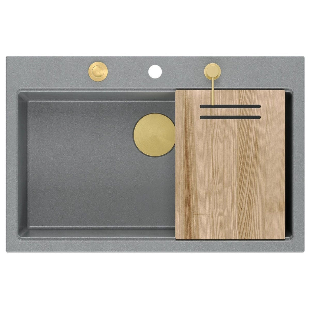 Lavello In Granito Marc 110 Workstation Grey Metallic Tappo oro