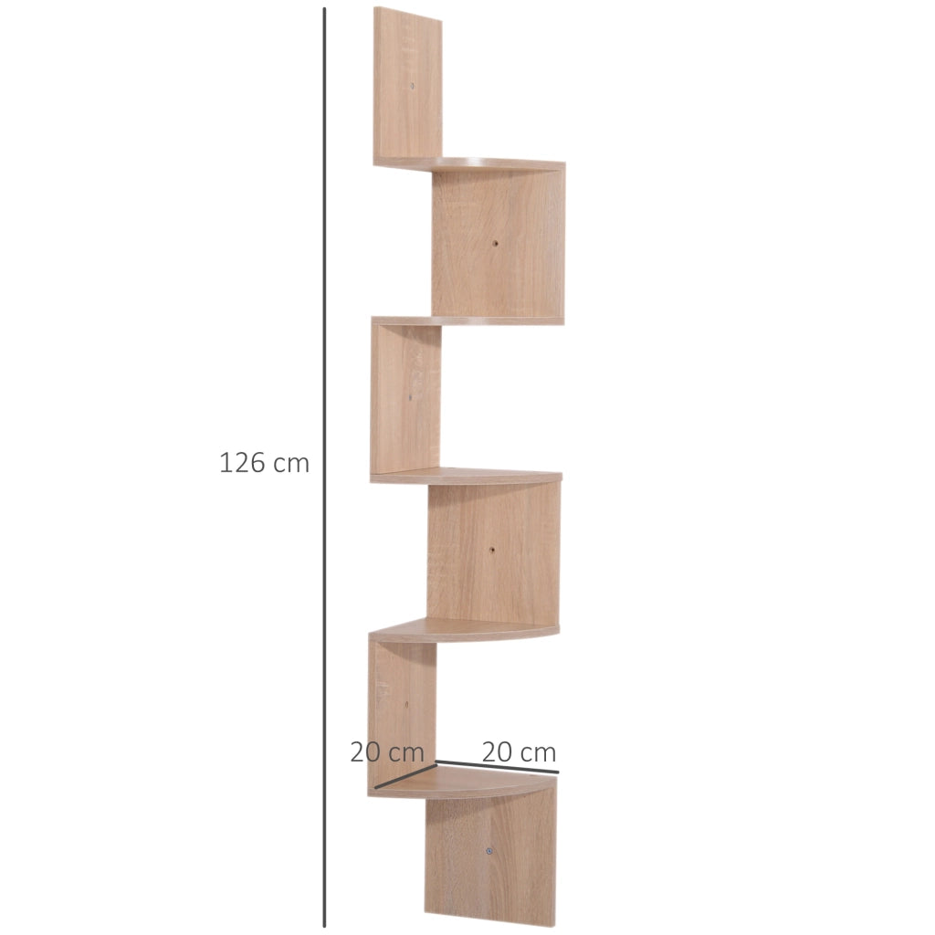 Libreria Angolare a Parete Zigzag 5 Livelli ¨C Zephmum ¨C Legno Rovere 20x20x126 cm