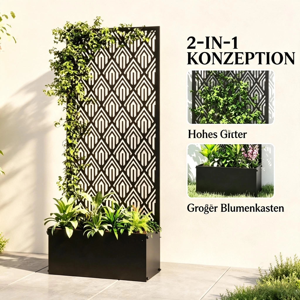 Struttura da giardino in metallo resistente alle intemperie con griglia e vaso per fiori, design ventilato per piante da giardino