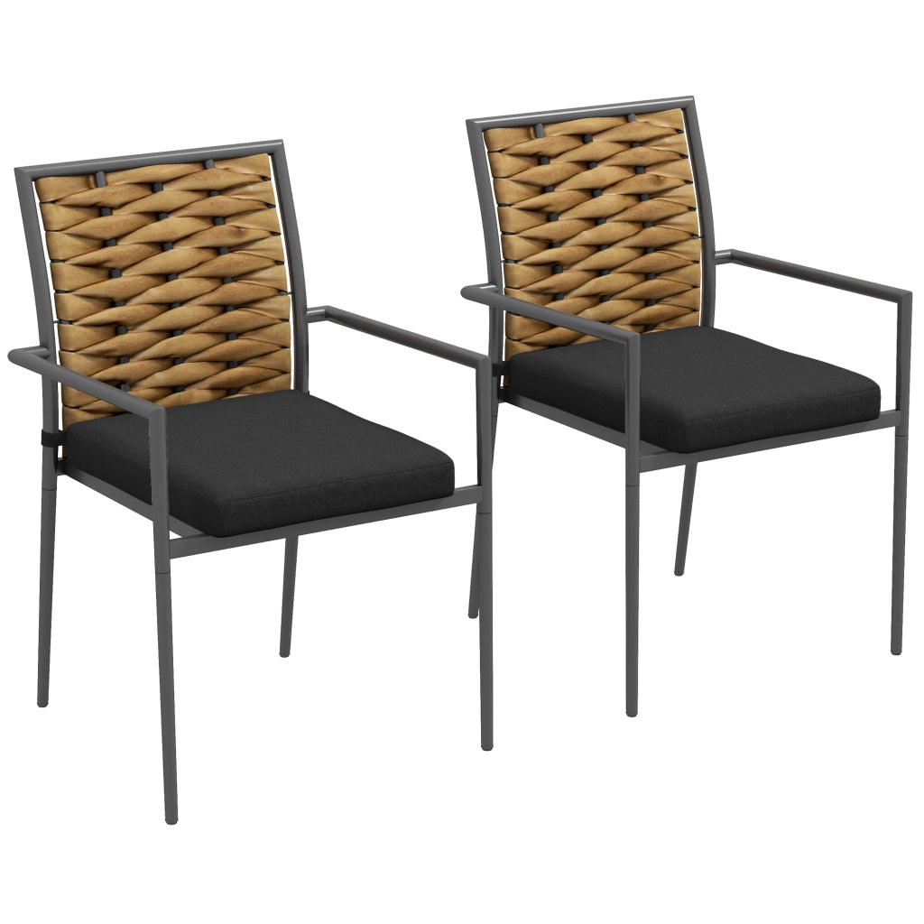 OKWISH Sedia da Giardino Impilabile, Schienale Alto con Cuscini Fissabili e Braccioli, Acciaio Nero, 57 x 58 x 87 cm