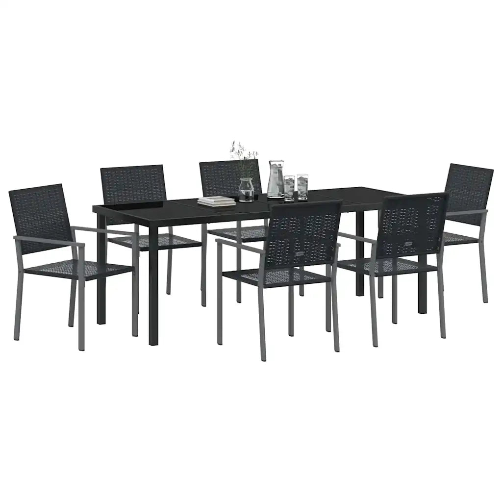 Set da Pranzo per Giardino 7 pcs Nero Rattan in PE 3379084