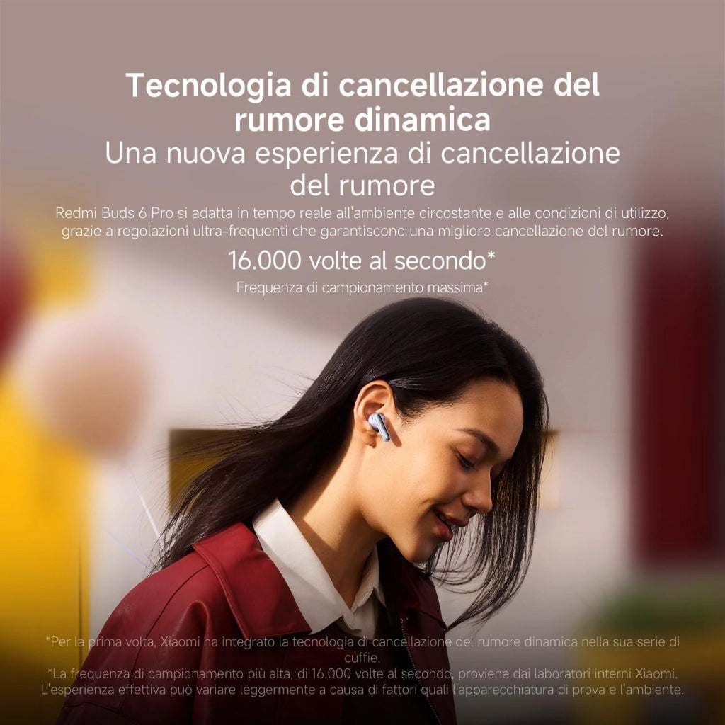 Redmi Buds 6 Pro: Auricolari wireless Bluetooth in-ear, Cancellazione attiva del rumore fino a 55dB con regolazioni multilivello, Hi-Res, Fino a 9.5h+36h Durata della Batteria, IP54, Bianco