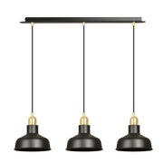 Lampadario Industrial 3 Luci Dhanapati Acciaio Nero Con Elementi In Oro