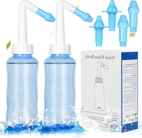 Kit di pulizia nasale 2 pezzi 300ml flessi di pulizia nasale spazzolamento nasale irrigazione nasale adulti e bambini inerte all'ossigeno e fluoruro di boro (BPA)