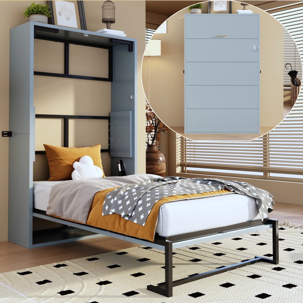 Letto a Scomparsa Pieghevole Multifunzionale ¨C MINIMAL ¨C Struttura in Metallo e Legno, 90x200