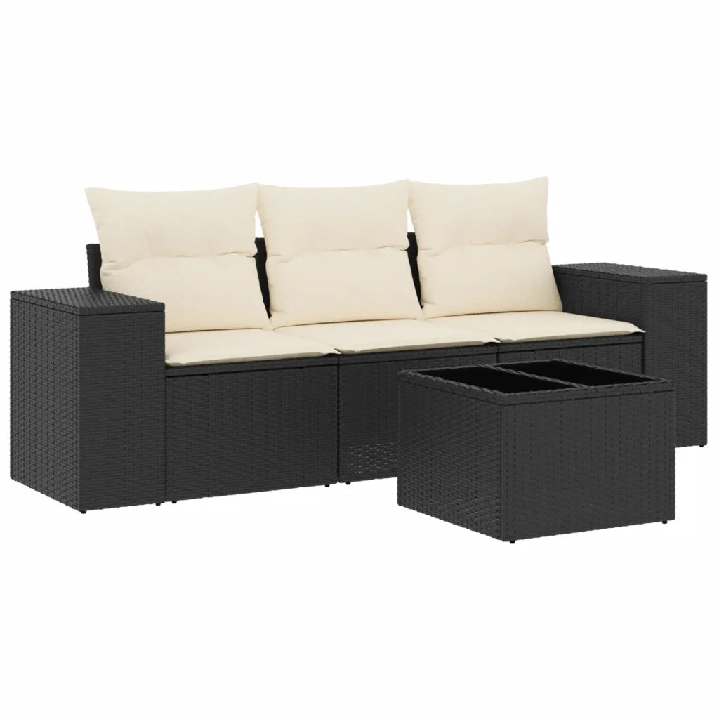 Salotto da Giardino-Set Divani da Giardino 4 pz con Cuscini Nero in Polyrattan 680322
