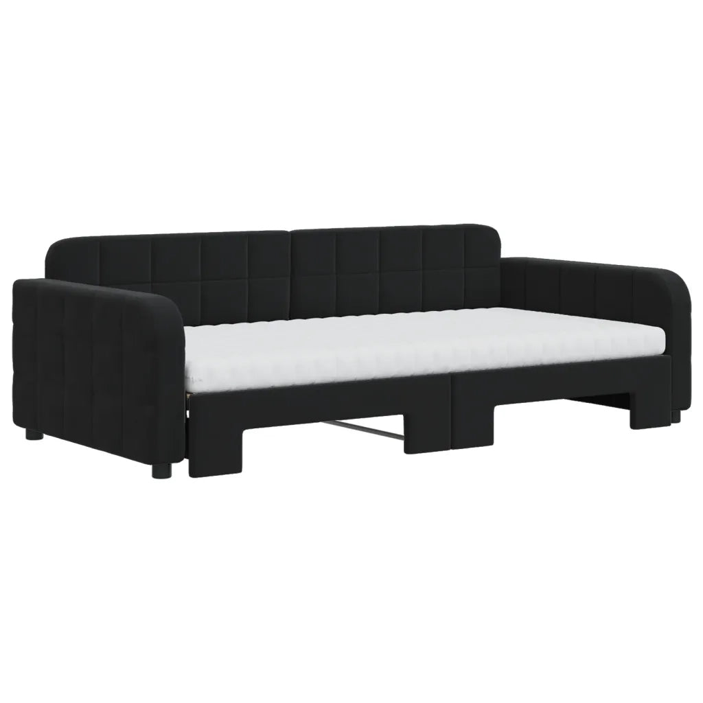 Divano Letto Estraibile con Materassi Nero 100x200 cm Velluto 3196964
