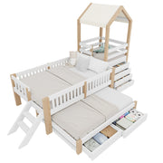 Letto per Bambini 90x200 cm e 90x190 cm con Letto Estraibile; Cassetti e Scala