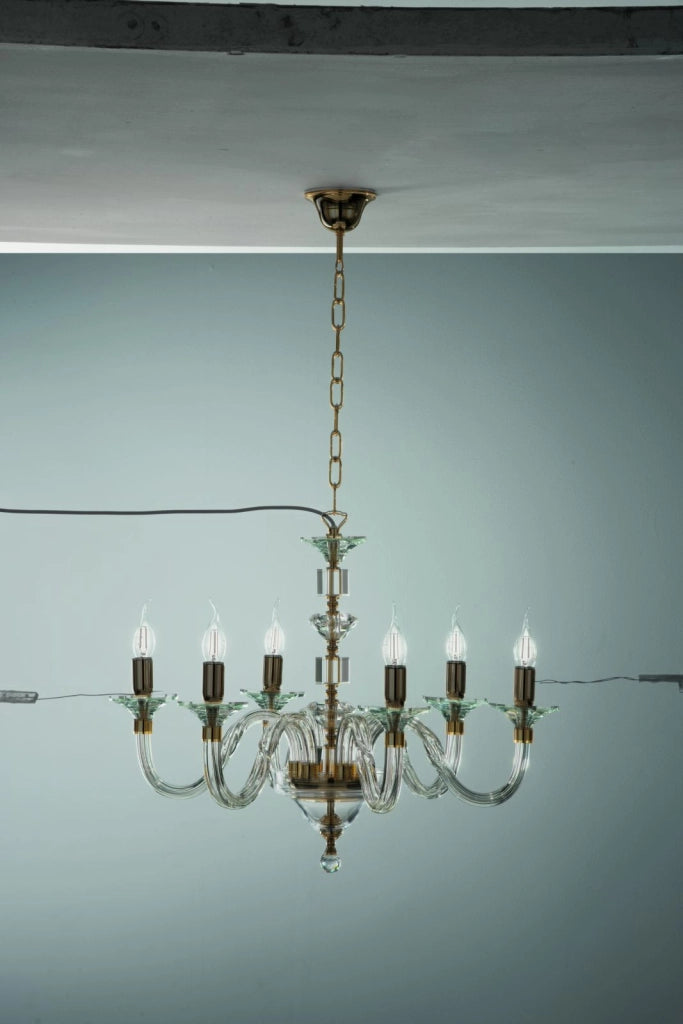 LAMPADARIO GALA 6 LUCI ATTACCO E14 ORO E TRASPARENTE D.72CM