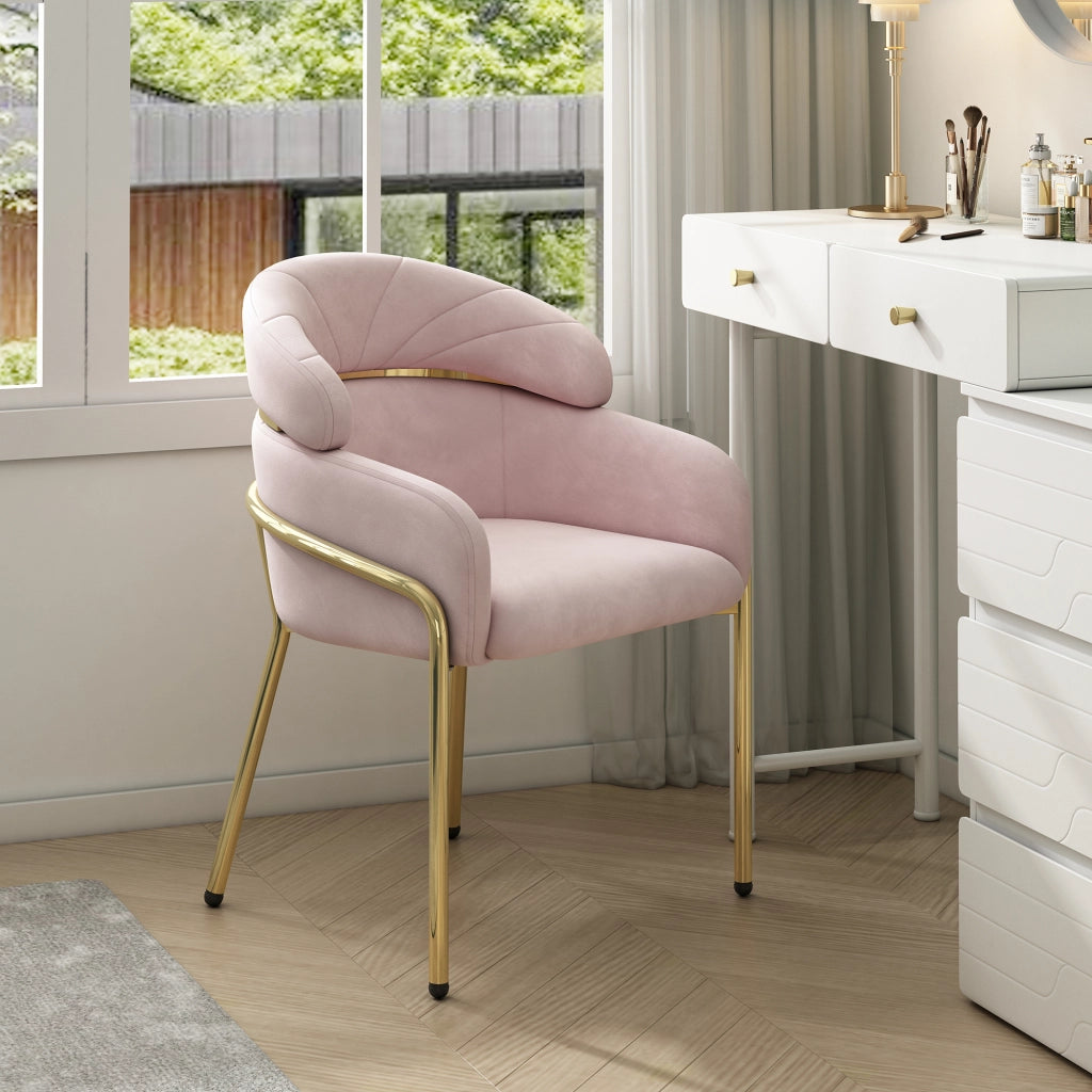 Sedia da pranzo in velluto rosa con gambe in metallo, stile moderno per soggiorno e camera da letto