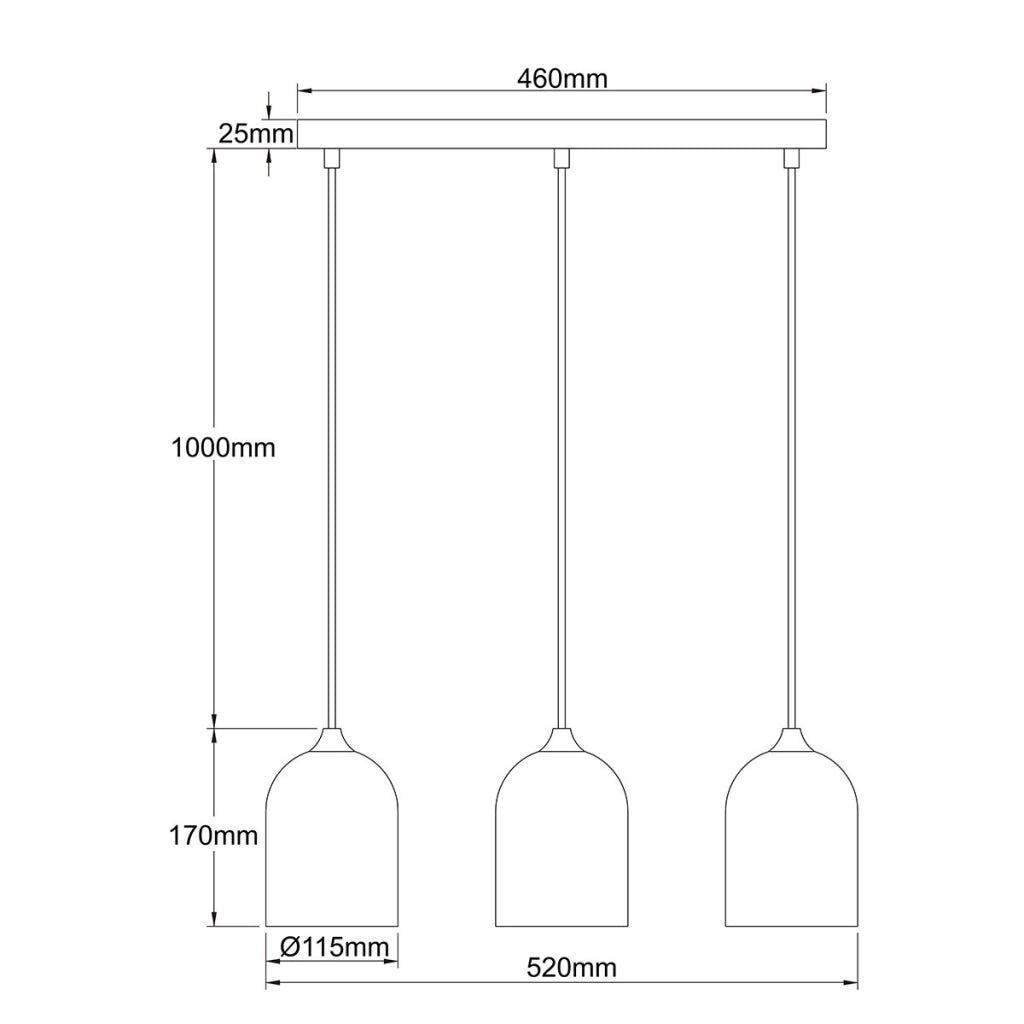 Lampada sospesa nera 46cm, 3 paralumi oro GU10 Nilo