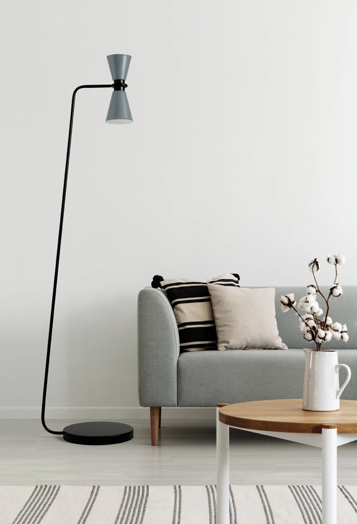 GRAAL LAMPADA DA TERRA 2 LUCI METALLO GRIGIO PARTICOLARI NERI  H.172CM