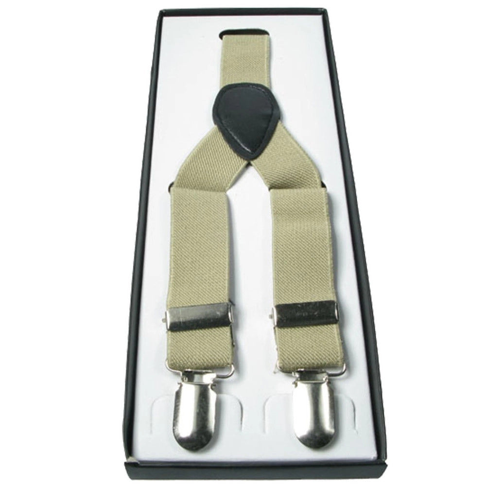 Trade Shop - Bretelle Beige Uomo Donna Con Clip Unisex Elasticizzate Regolabili Braces -