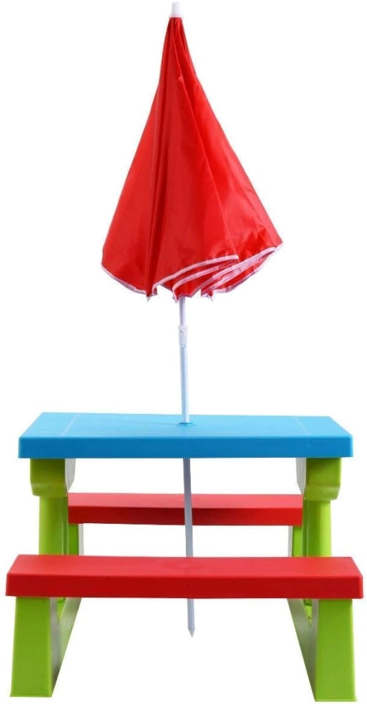 Tavolo da Picnic per Bambini con Parasole Pieghevole, Set di Tavolo e Panche per Festa e Picnic (Colore 2)