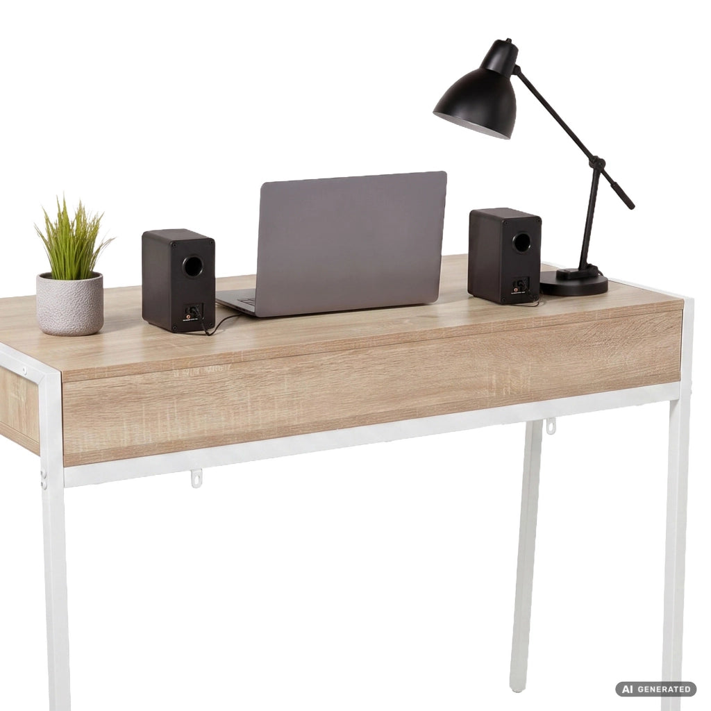 Scrivania industriale per computer Rovere Sonoma ZENTIA 100 cm 2 cassetti gambe bianche