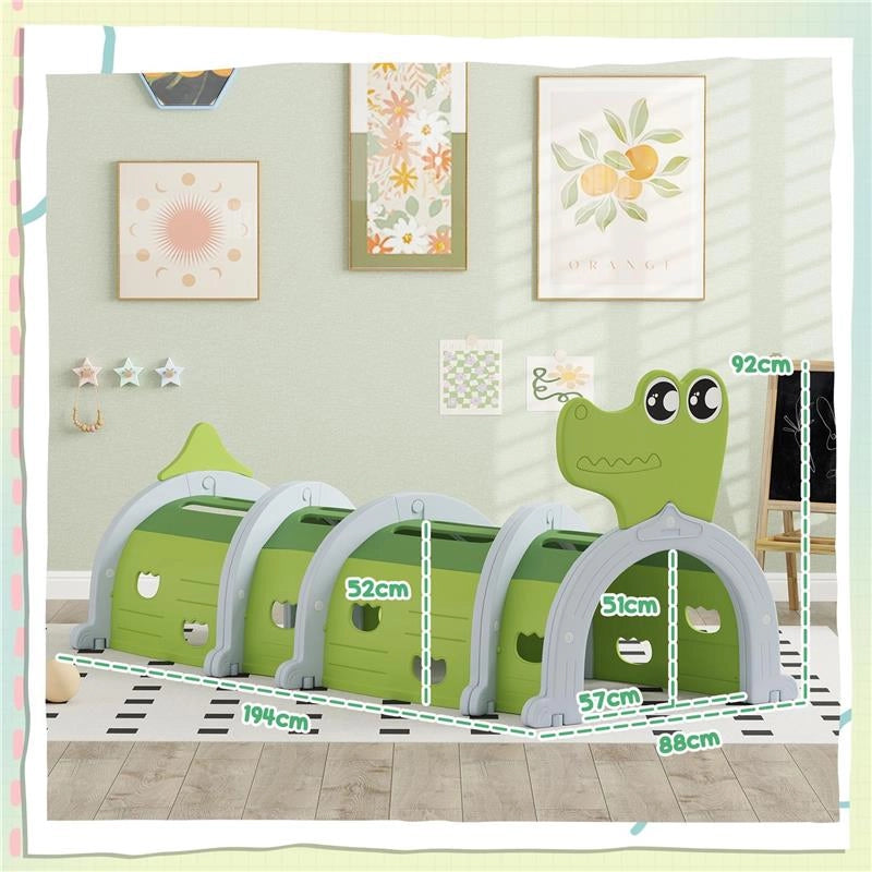 TUNNEL PER BAMBINI 3-6 ANNI A FORMA DI COCCODRILLO, GIOCO PER INTERNO ED ESTERNO IN PLASTICA, VERDE