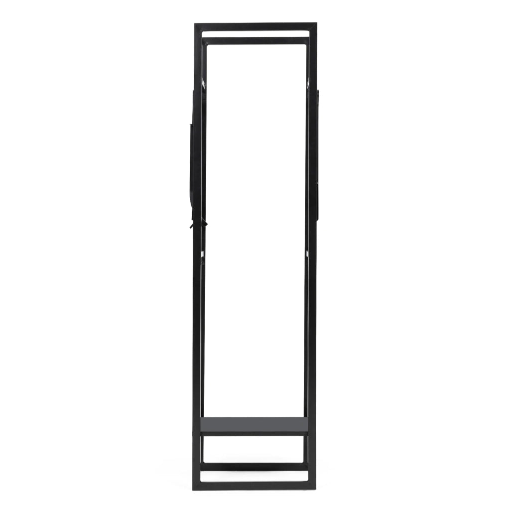 IDMarket - Leñero vertical de acero negro con estante y accesorios H. 170 cm para chimeneas