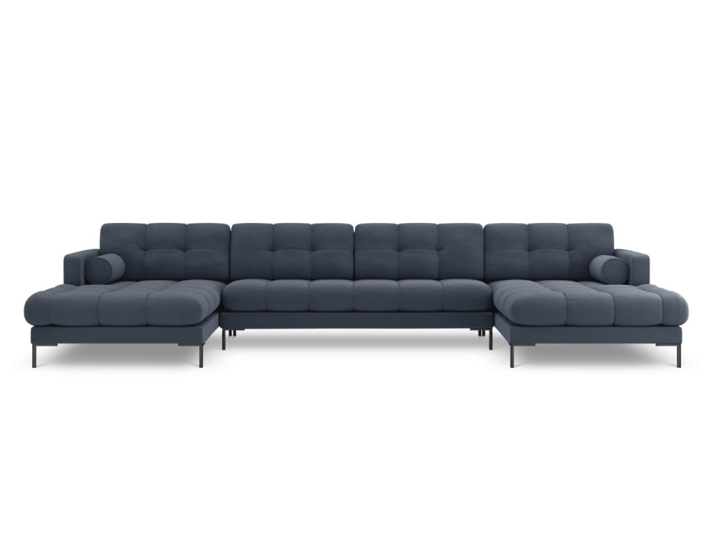 Cosmopolitan Design - Divano panoramico "Bali" 7 posti in tessuto strutturato blu scuro 