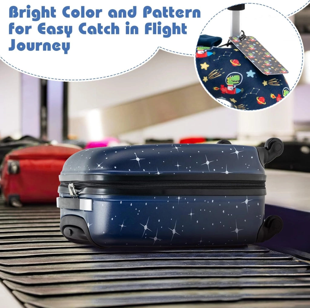 Set di 5 Pezzi Valigia 16’’ + Zaino 13’’ per Bambini, Bagagli 5-in-1 con Cuscino per Collo, Borsetta da Pranzo e Etichetta, Trolley con Maniglia Telescopica e Ruote Universali (Nero Dino-Space)