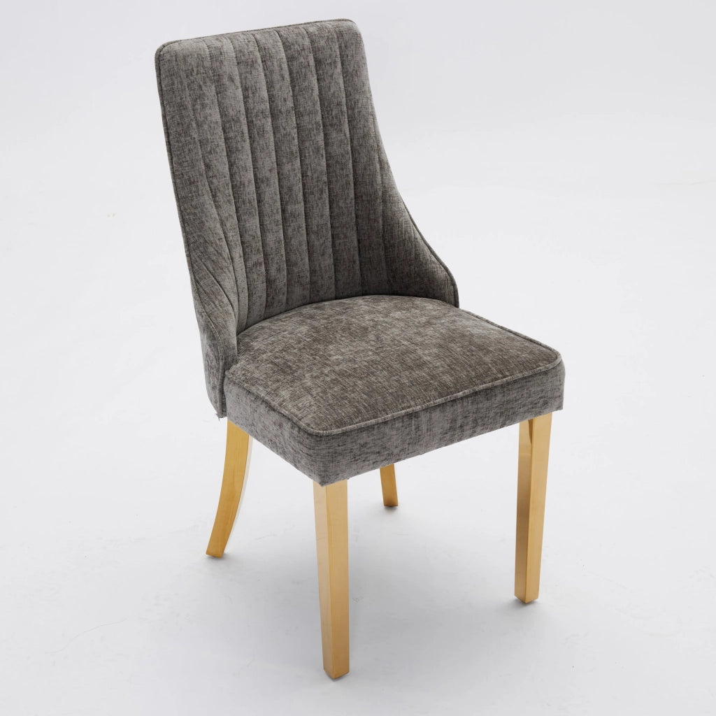 Sedie da Pranzo Imbottite in Velluto ¨C Xylo ¨C Set 2 Pezzi, Grigio, Gambe in Metallo Dorato