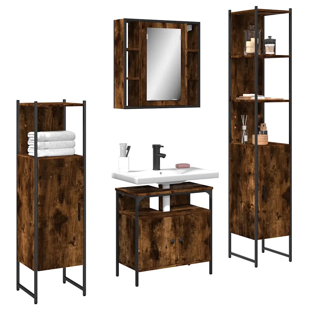 Set Mobili da Bagno 4 pz Rovere Fumo in Legno Multistrato 3214767