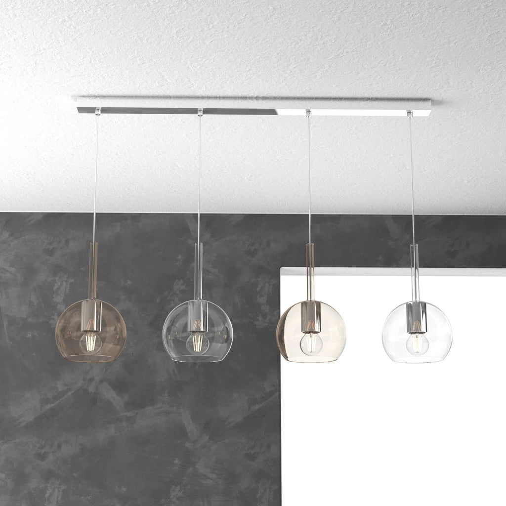 Lampadario Contemporaneo Future Metallo Cromo Vetro Trasp-Ambra 4 Luci E27