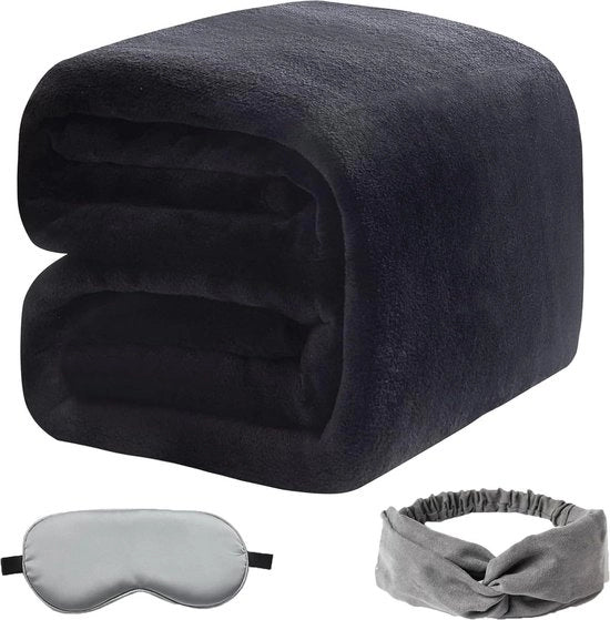 Piumone soffice caldo 230x270 cm microfibra poliestere plaid divano coperta morbida nero