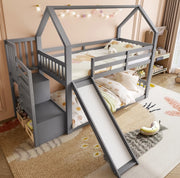 Letto a castello a casetta con scivolo e scala contenitore 90x200 cm