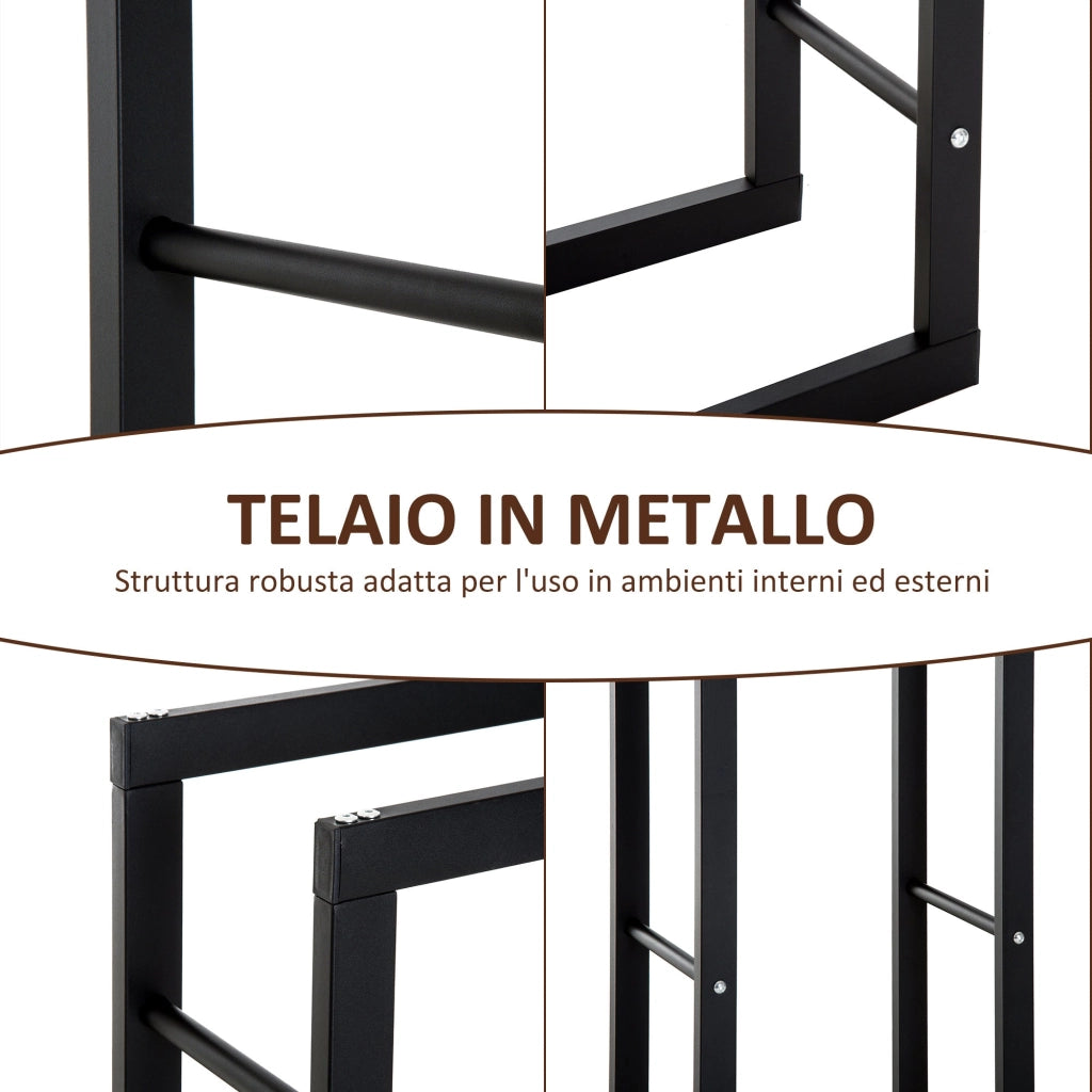Portalegna Legnaia in Ferro 40x25x100 cm da Interno Max 100Kg  Nero