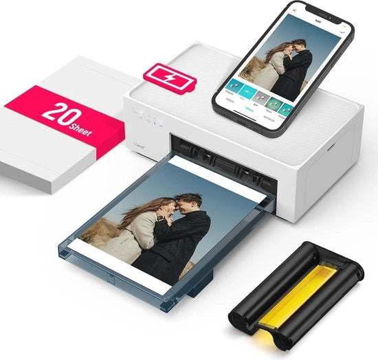 Stampante Fotografica Portatile con Wi-Fi - Stampi Instantanei fino a 10 x 15 cm, Batteria Ricaricabile, Incluso 20 Rulli Fotografici e Cartridge