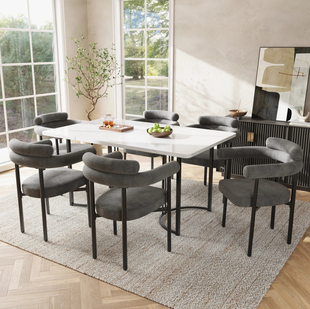 Set tavolo da pranzo 140x80 cm con 6 sedie in velluto