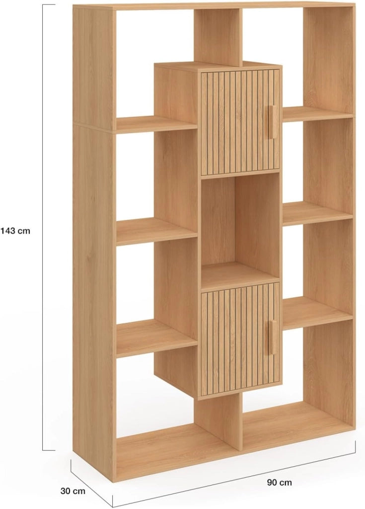 Libreria Colette con 11 scomparti e 2 scomparti Juliette effetto doghe 143 cm