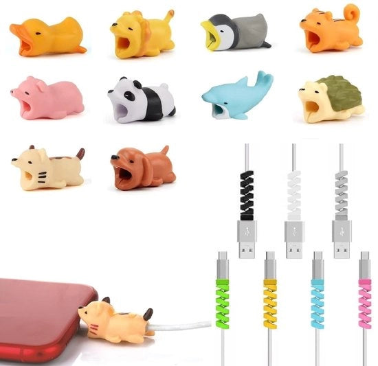 Kit di protezione per cavi 17 pezzi - Protezione per cavi in silicone - Protezione contro le torsioni - Protezione per cavi per animali domestici - Alta qualità in plastica - Previene la rottura