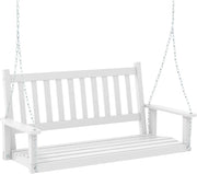 Altalena sospesa in legno per 2/3 persone con catene in metallo zincato regolabili e resistenti, con schienale a doghe e seduta per patio giardino (136 x 67 x 63 cm, bianco)