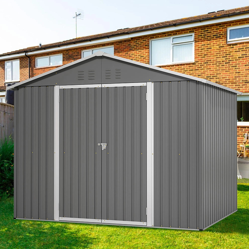 Ripostiglio per attrezzi in metallo - Xylo - 8x6FT - Colore antracite - Porta battante, ideale per attrezzi da giardino