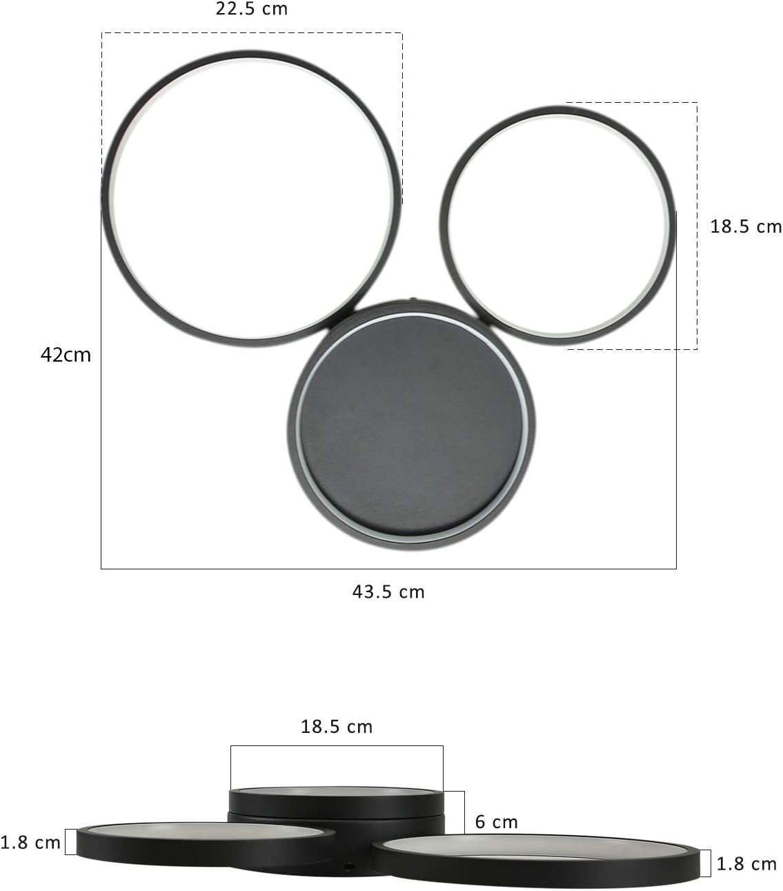 ZMH Lampada da soffitto LED 3 fiamme ad anello telecomando nera per camera letto