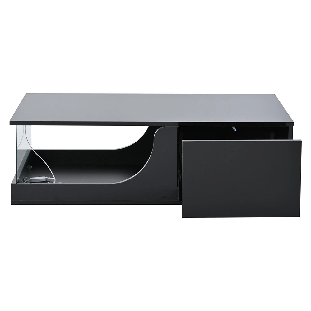 Tavolino design - Xylo - 100x50cm vetro temperato nero LED