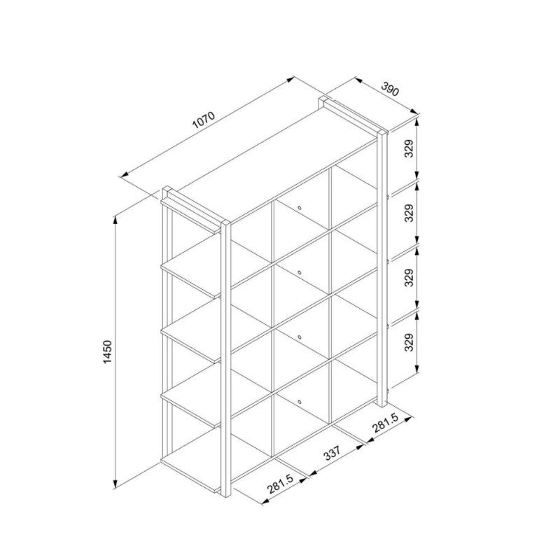 Libreria rovere quercia a cubi con profili antracite  107x39xh.145 cm