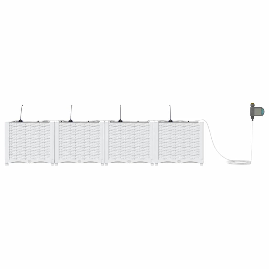 Set di 4 fioriere da giardino dal design moderno 160 x 40 x 37,5 cm con sistema di irrigazione acciaio bianco 02_0058610