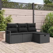 Set di divani con cuscino 4 pcs Nero polyrattan