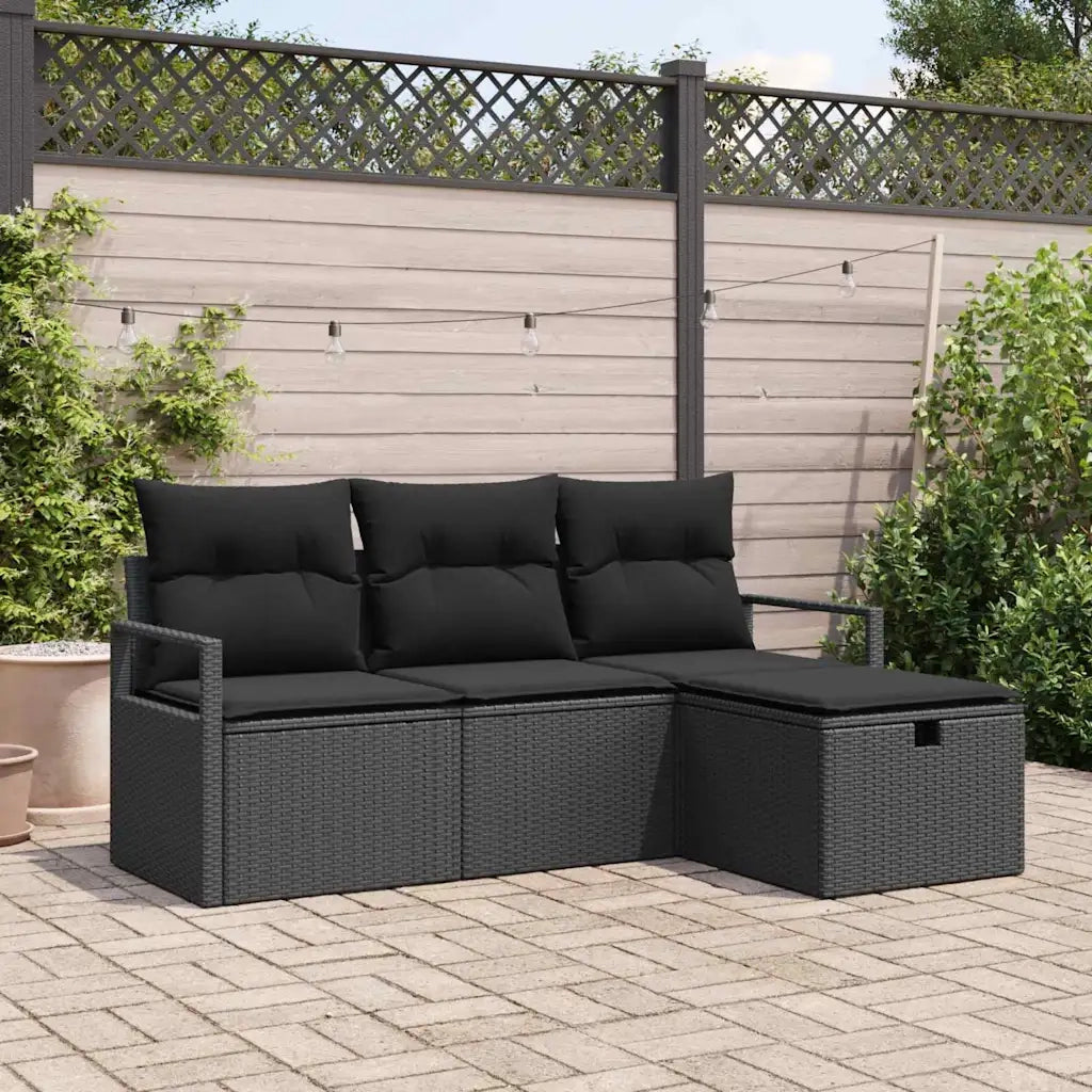 Set di divani con cuscino 4 pcs Nero polyrattan